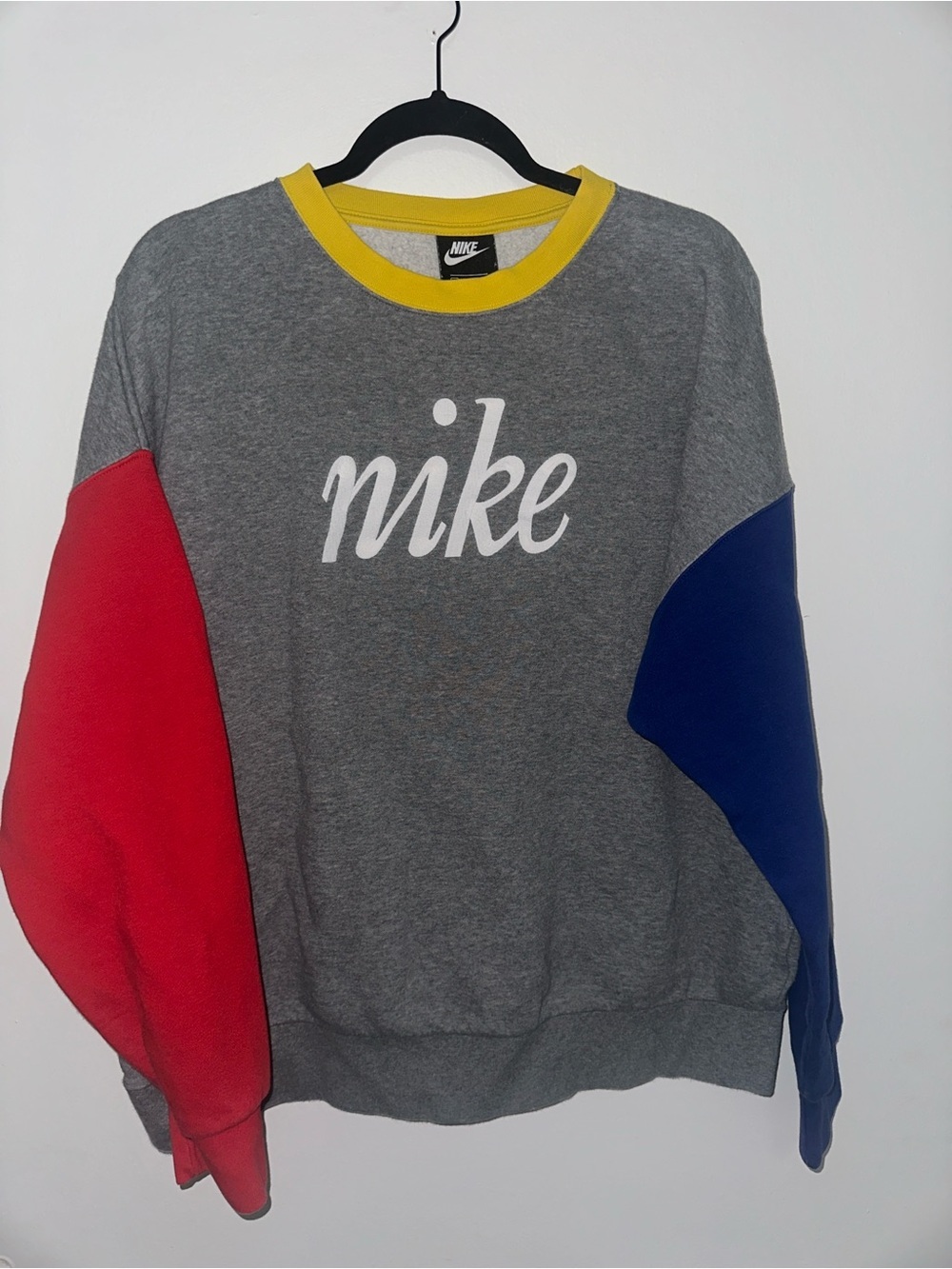 Nike Men’s Gray Colorblock Sweatshirt with Red & Blue Sleeves